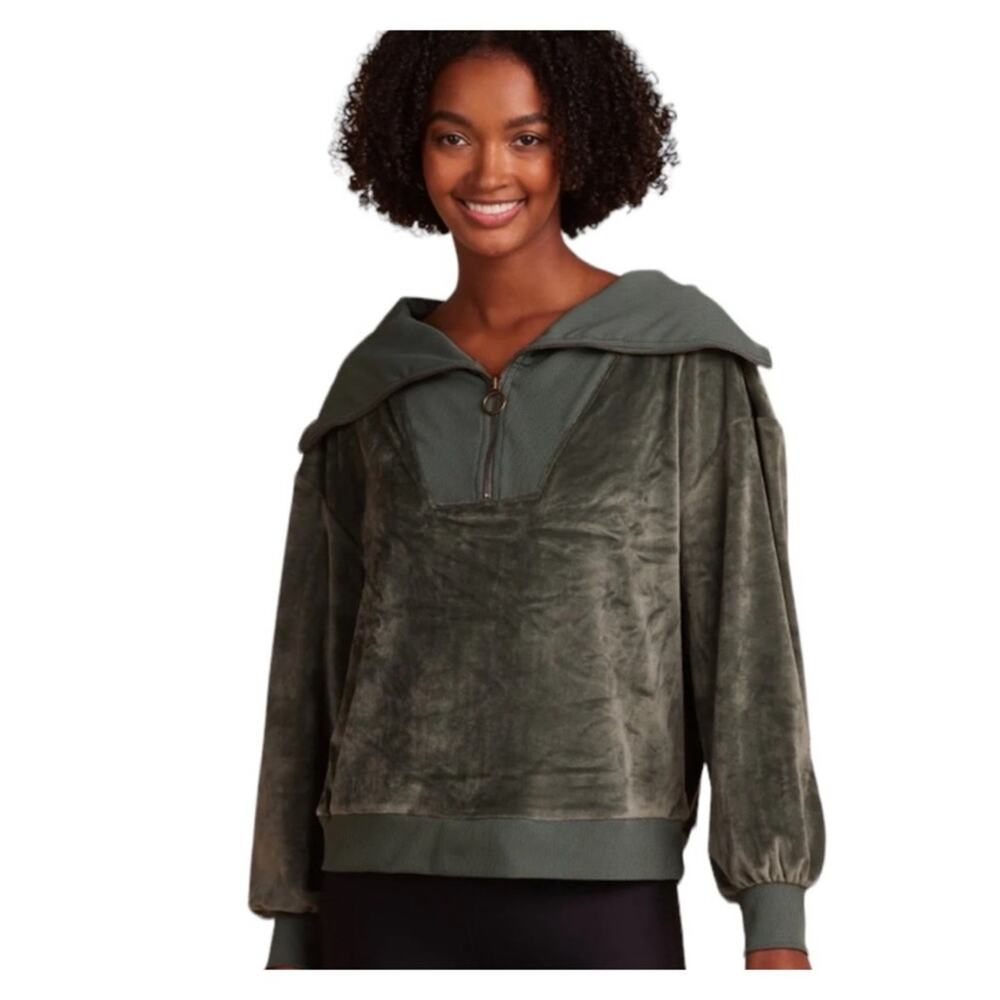 Summersalt The Plush Velour‎ 1/2 Zip Pullover XS Green